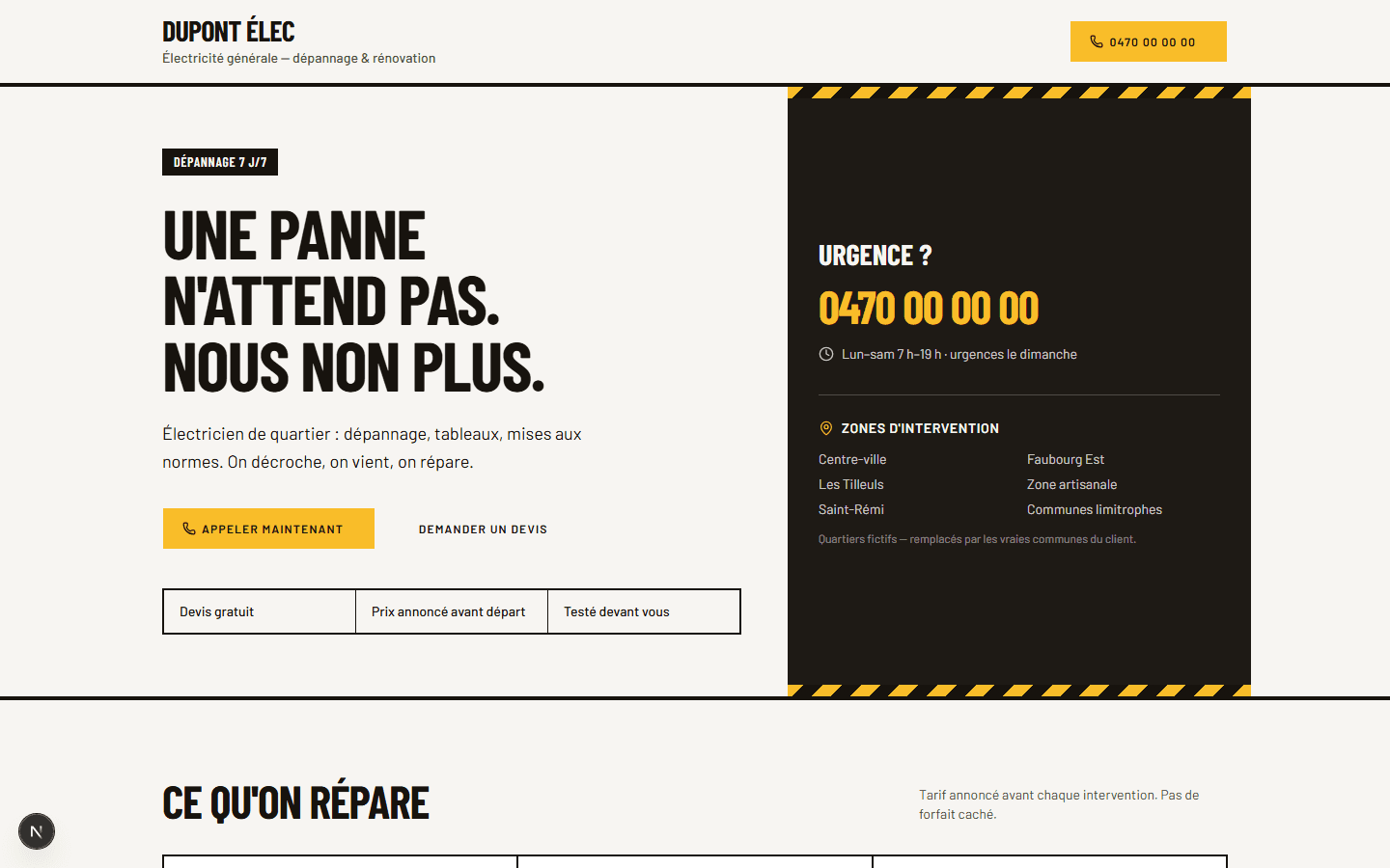 Aperçu ordinateur du modèle Artisan Urgence
