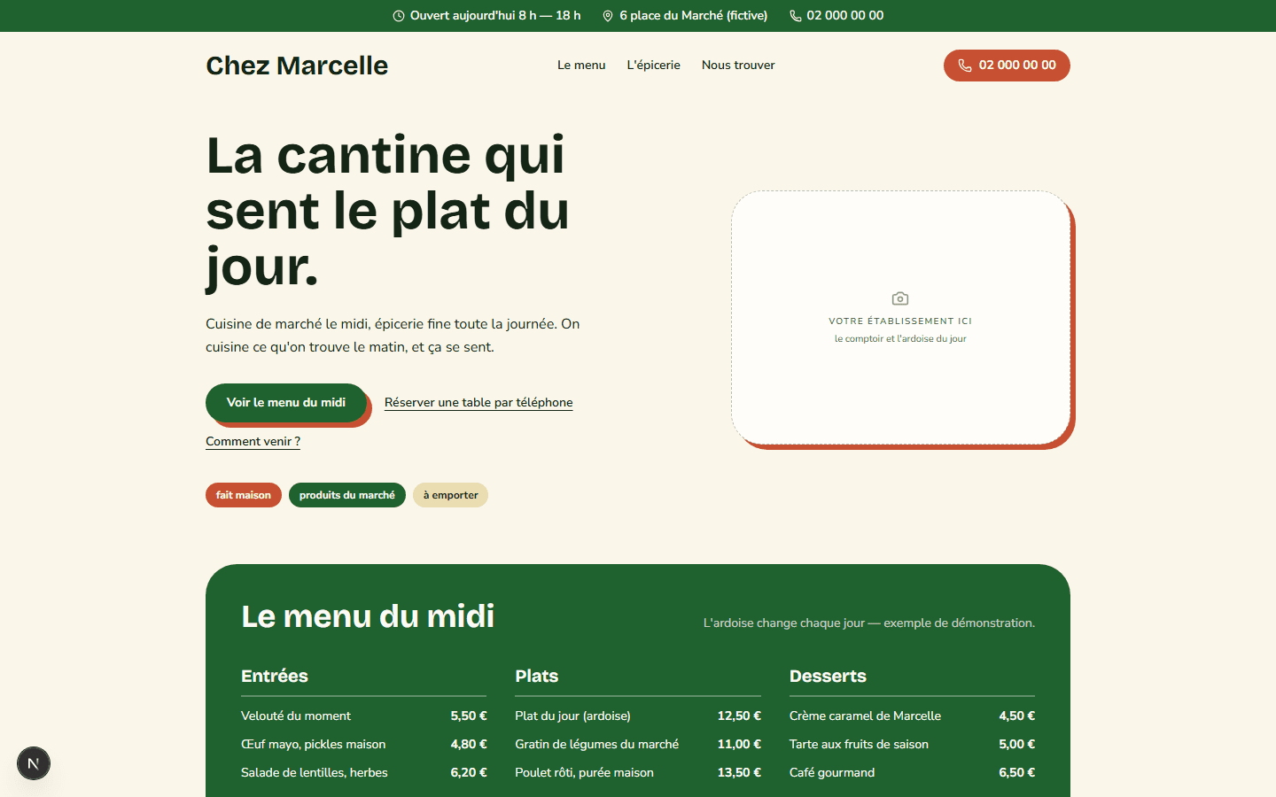 Aperçu ordinateur du modèle Cantine Locale