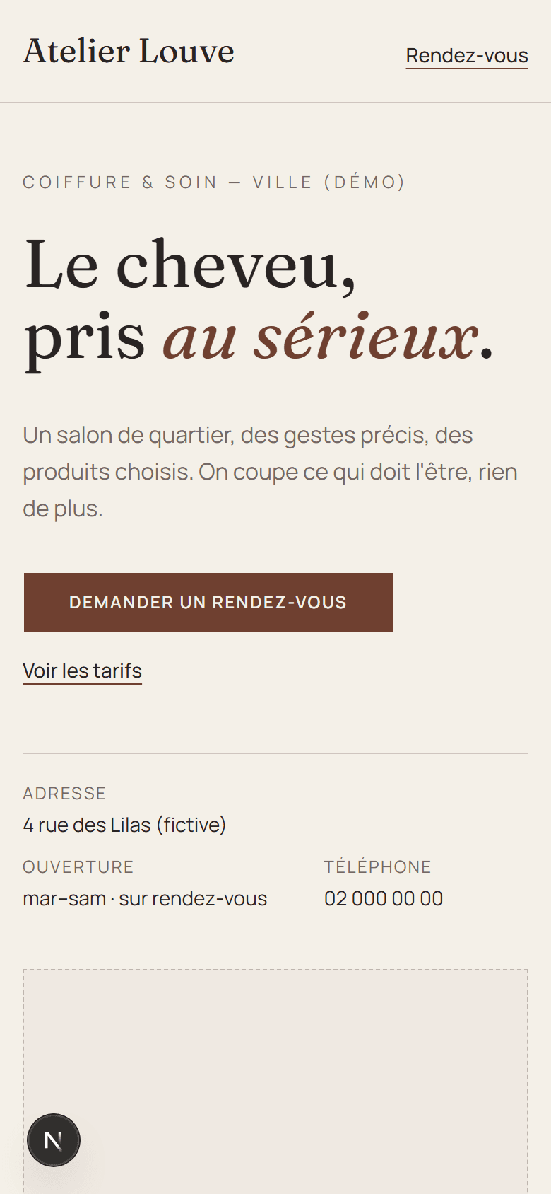 Aperçu mobile du modèle Salon Élégance
